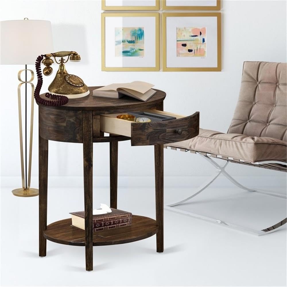 East West Furniture HI-07-ET Small End Table with 1 Wood Drawer, Stable and Sturdy Constructed - Distressed Jacobean Finish
